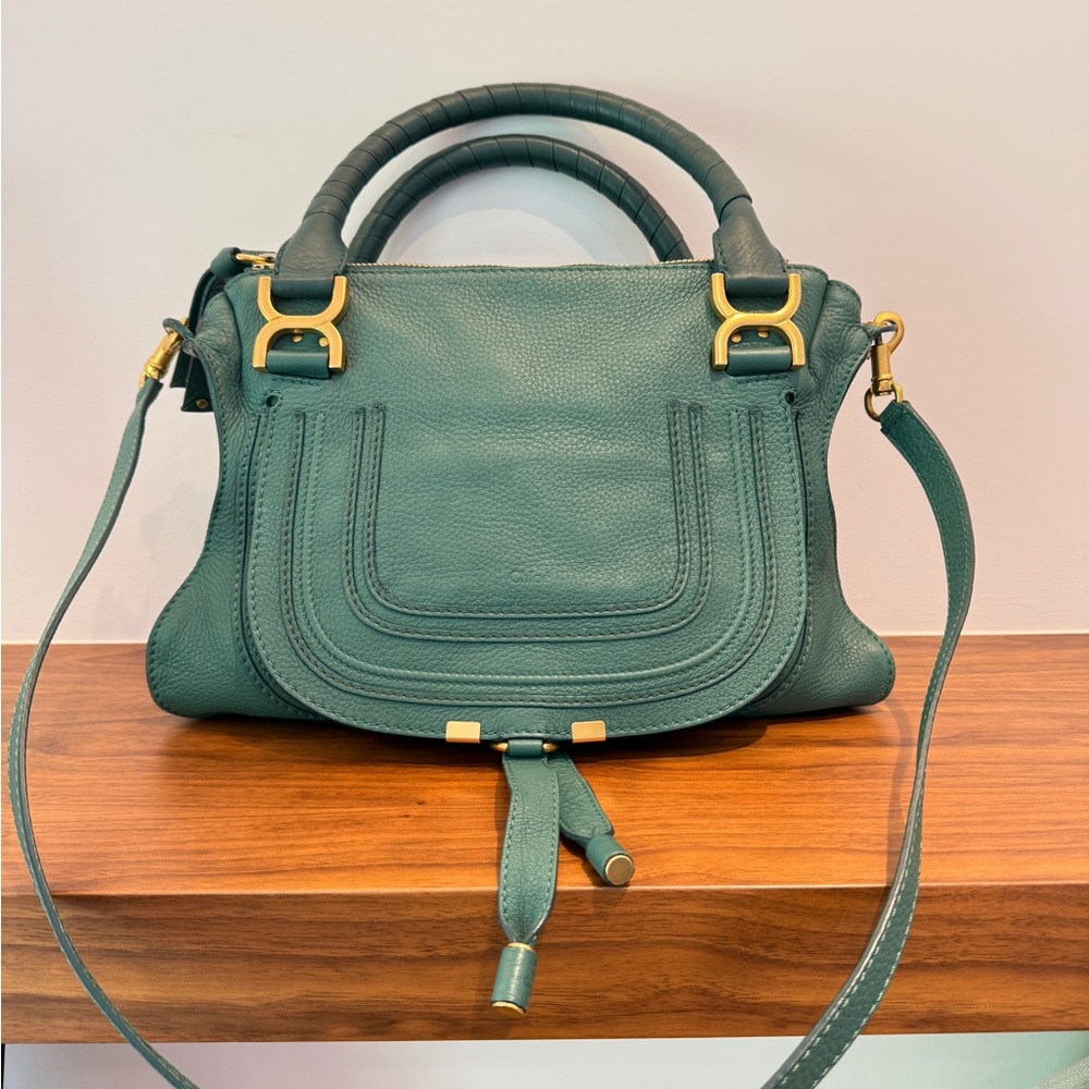 Chloe Teal Leather Marcie Satchel with Gold size medium